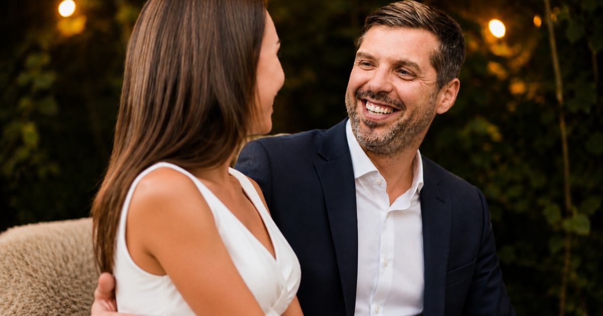 A man in a business suit having a date with his girlfriend