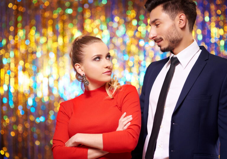 elegant woman looking at her man